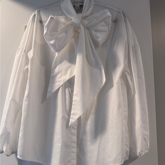 Anthropologie White Dress Shirt with Tie Detail - Picture 2 of 3